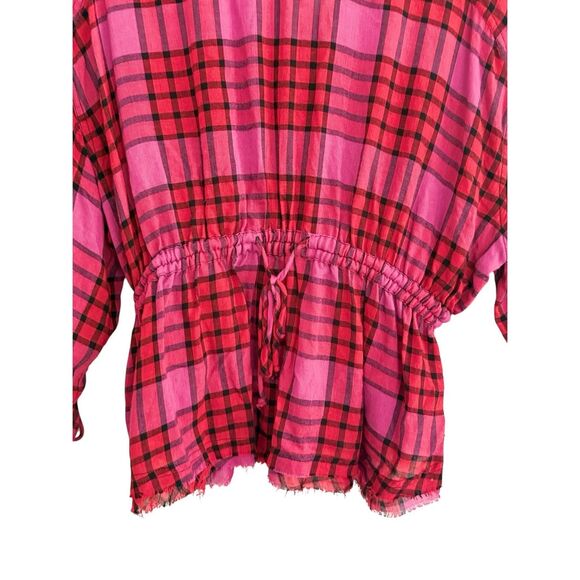 Free People We The Free Pacific Dawn Drawstring Plaid Shirt Red Women's Medium - Picture 6 of 9